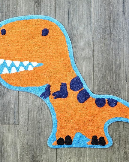 Hand Tufted Dinosaur Bedroom or Bathroom Rug - 30x20 in; 100% Cotton Kids Bathroom Mat; Decorative Kids Area Rug - LeafyLoom