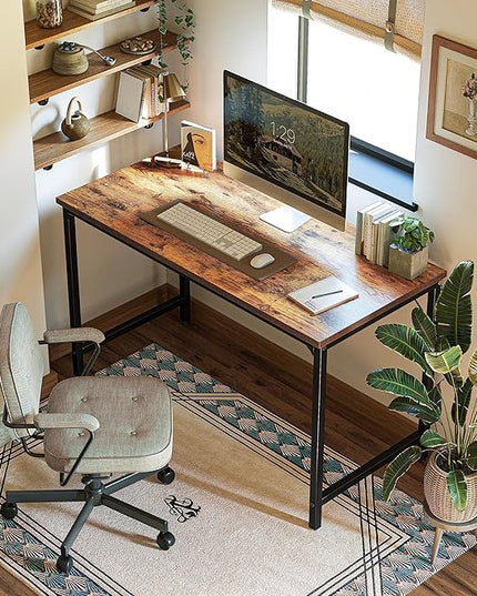 CubiCubi Computer Desk, 40 inch Home Office Writing Study Desk, Small Desk, Modern Simple Style, Basic Desk, Brown - LeafyLoom