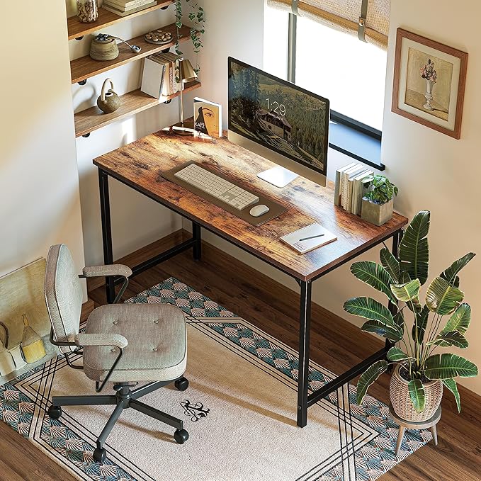 CubiCubi Computer Desk, 40 inch Home Office Writing Study Desk, Small Desk, Modern Simple Style, Basic Desk, Brown - LeafyLoom