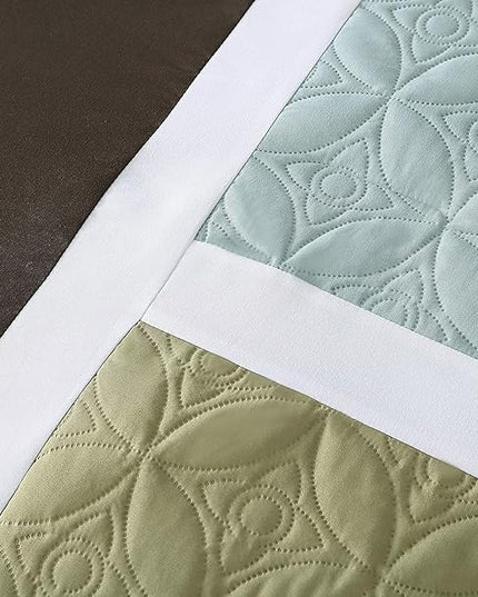 Chezmoi Collection 7-Piece Quilted Patchwork Comforter Set, Coffee Brown/Aqua Blue/Sage Green, King - LeafyLoom