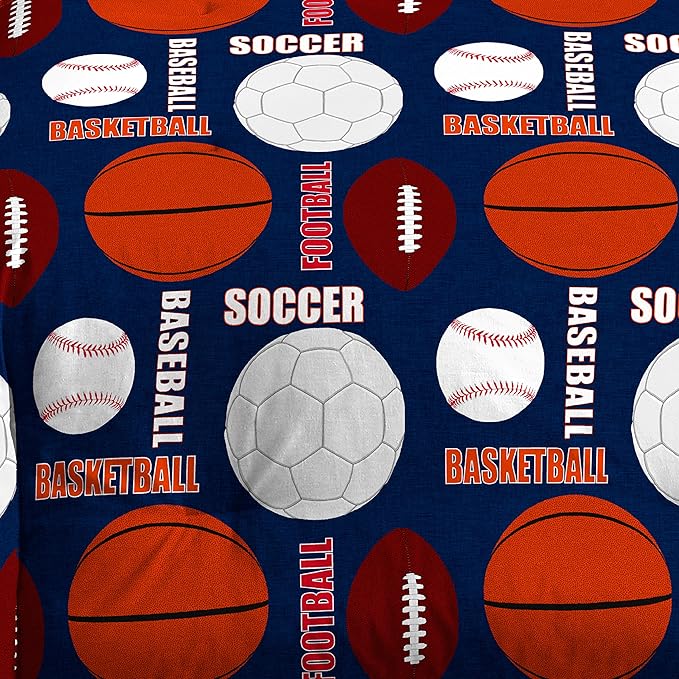 dream FACTORY Kids 7-Piece Complete Set Easy-Wash Super Soft Microfiber Comforter Bedding, Full, Navy All Sports - LeafyLoom
