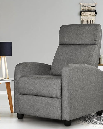 Yaheetech Fabric Recliner Chair Sofa Ergonomic Adjustable Single Sofa with Thicker Seat Cushion Modern Home Theater Seating for Living Room Matte Grey - LeafyLoom