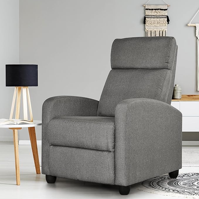 Yaheetech Fabric Recliner Chair Sofa Ergonomic Adjustable Single Sofa with Thicker Seat Cushion Modern Home Theater Seating for Living Room Matte Grey - LeafyLoom