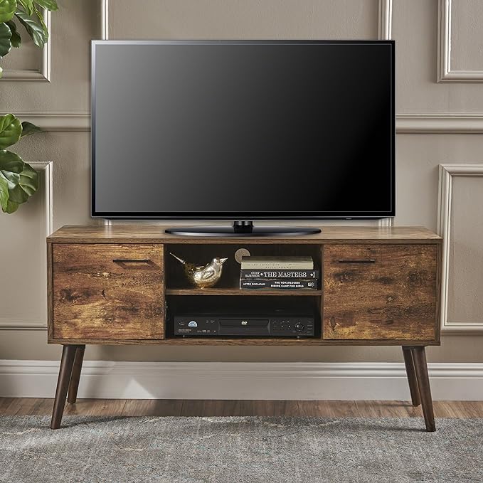48 Inch Classic Wood TV Stand, Modern Entertainment Center Console Table with 2 Open and 2 Closed Storage Space for Livingroom Bedroom, Old Pine - LeafyLoom