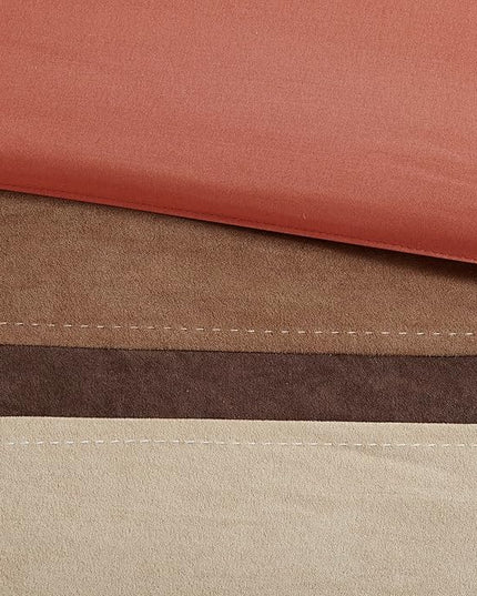 Madison Park Palisades Comforter Set Modern Faux Suede Pieced Stripe Design, All Season Down Alternative Cozy Bedding with Matching Shams, Decorative Pillows, Cal King(104"x92"), Coral 7 Piece - LeafyLoom