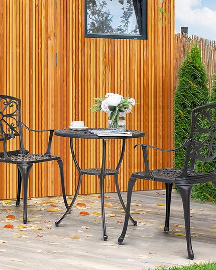 NUU GARDEN Bistro Set 3 Piece Outdoor All Weather Cast Aluminum Patio Bistro Set Patio Table and Chairs Set of 2 with Umbrella Hole for Backyard, Balcony, Front Porch, Lawn, Pool, Bronzer - LeafyLoom
