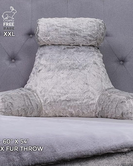 Husband Pillow XXL Rare Baby Arctic Grey Wolf Backrest, Two-Tone Reversible Double Sided Fabulous Faux Fur Reading & Bed Rest Pillow with Arms & Neck Roll, Adjustable Memory Foam - Extremely Comfy - LeafyLoom