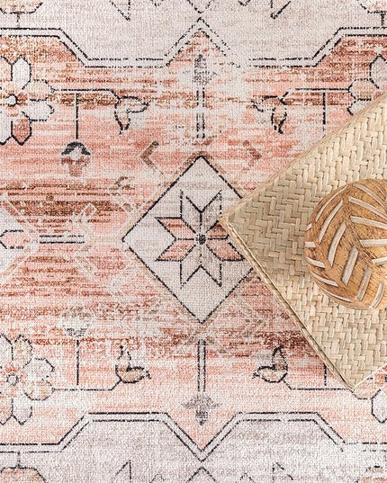 nuLOOM 4x6 Machine Washable Rain Haven Vintage Medallion Area Rug, Light Orange, Traditional Faded Design, Non-Slip Backing, Stain Resistant, For Bedroom, Dining Room, Living Room, Kitchen - LeafyLoom
