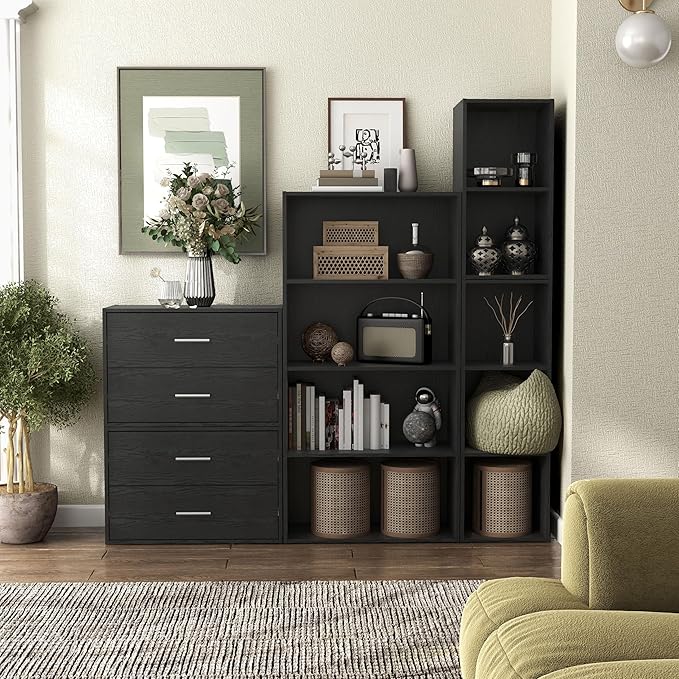 Apexa 2 Cube Storage Organizer Shelves, Stackable Wood Bookcase Fits Cubby Bins for Organization, Dorm Teen Room Decor & Home Office, Black - LeafyLoom