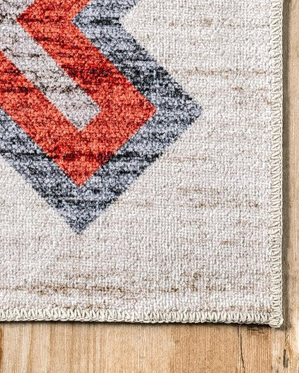 nuLOOM Jayde Machine Washable Southwestern Diamond Ultra Thin Area Rug, 4x6, Beige - LeafyLoom