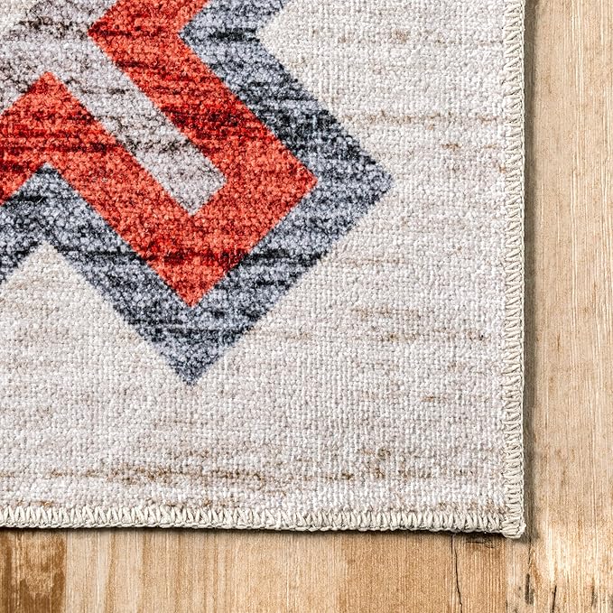 nuLOOM Jayde Machine Washable Southwestern Diamond Ultra Thin Area Rug, 5' x 8', Beige - LeafyLoom
