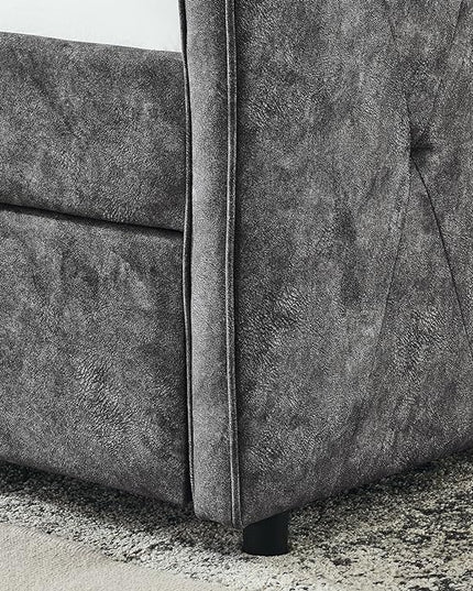 Full Size Daybed with win Size Trundle, Upholstered Tufted Day Bed, with Button Back and Waved Shape Arms, Wood Slat Support, No Spring Box Need, for Bedroom, Livingroom, Grey - LeafyLoom
