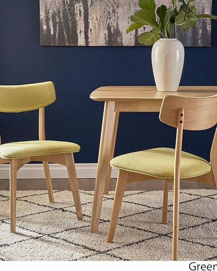 Christopher Knight Home Abrielle Mid-Century Modern Fabric Dining Chairs with Natural Oak Finished Rubberwood Frame, 2-Pcs Set, Green Tea / Natural Oak - LeafyLoom