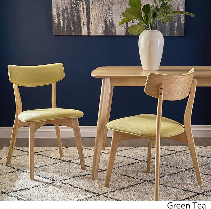 Christopher Knight Home Abrielle Mid-Century Modern Fabric Dining Chairs with Natural Oak Finished Rubberwood Frame, 2-Pcs Set, Green Tea / Natural Oak - LeafyLoom