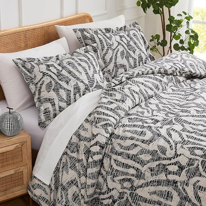 Southshore Fine Living, Inc. Full/Queen Comforter Bedding Set, Down Alternative Floral Comforter with Matching Shams, Modern abstract print Microfiber Comforter, Fits Queen & Full Beds, Slate khari - LeafyLoom