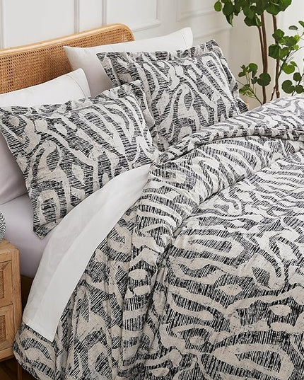 Southshore Fine Living, Inc. Oversized King Comforter Bedding Set, Down Alternative filling, modern Abstract bedding set, King/Cal King Comforter & Matching Shams, Slate Khari - LeafyLoom