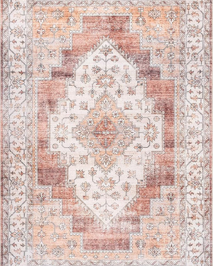 nuLOOM Dania Machine Washable Medallion Ultra Thin Area Rug, 3' x 5', Rust - LeafyLoom