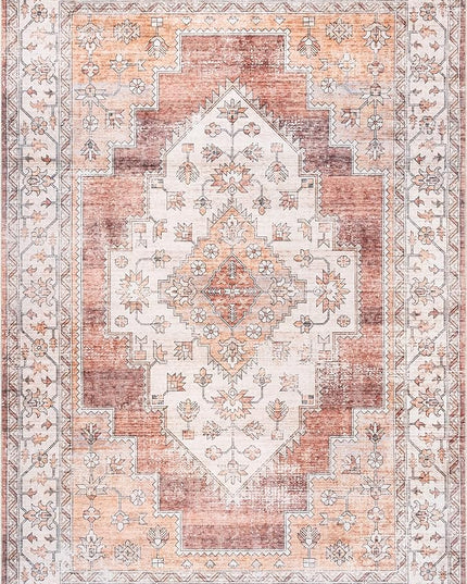 nuLOOM Dania Machine Washable Medallion Ultra Thin Area Rug, 5' x 8', Rust - LeafyLoom