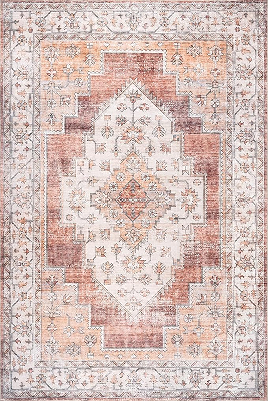 nuLOOM Dania Machine Washable Medallion Ultra Thin Area Rug, 4' x 6', Rust - LeafyLoom