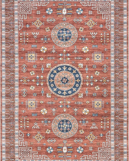 nuLOOM Tama Circle Medallion Machine Washable Ultra Thin Area Rug, 4x6, Red - LeafyLoom