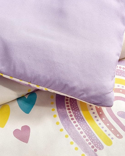 for Kids Rainbow Hearts 4-Piece Comforter Set - Beautiful Motif Design Bedding Set with Embrodery Print - LeafyLoom