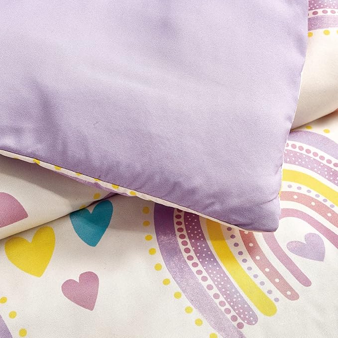 for Kids Rainbow Hearts 4-Piece Comforter Set - Beautiful Motif Design Bedding Set with Embrodery Print - LeafyLoom