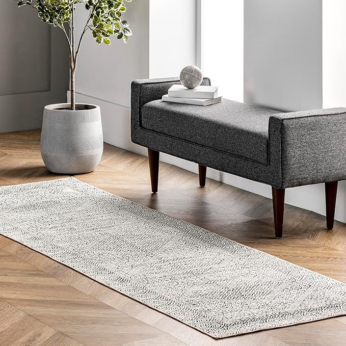 nuLOOM Abstract Tribal Machine Washable Ultra Thin Runner Rug, 2' 6" x 12', Grey - LeafyLoom
