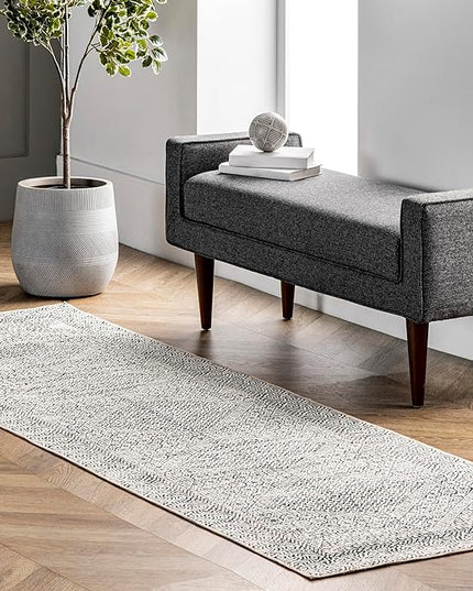 nuLOOM Abstract Tribal Machine Washable Ultra Thin Runner Rug, 2' 6" x 6', Grey - LeafyLoom