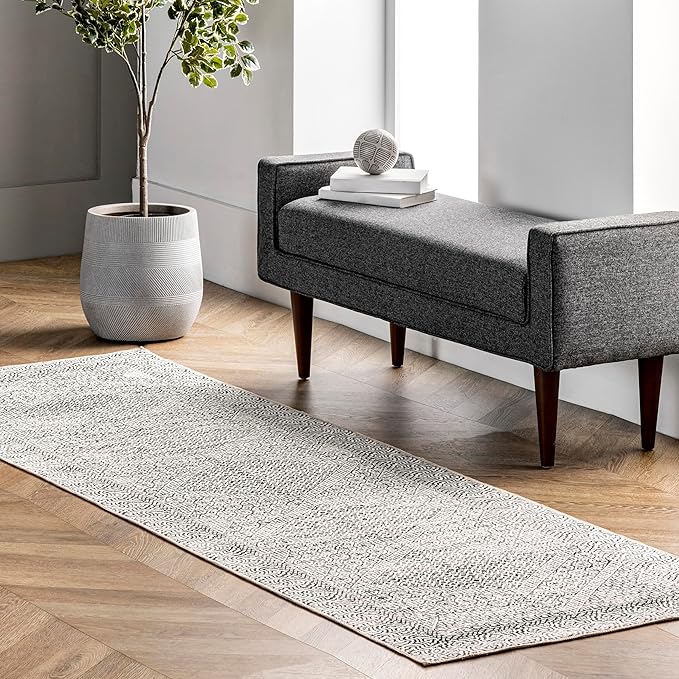 nuLOOM Abstract Tribal Machine Washable Ultra Thin Runner Rug, 2' 6" x 6', Grey - LeafyLoom