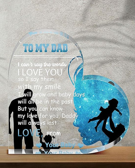 Birthday Gifts for Dad Father, Blue Heart Shaped Acrylic Desk Decor for Home Office Gifts for Dad from Daughter - LeafyLoom