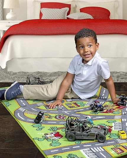 Kids Rug Carpet Playmat City Life Learn Have Fun Safe, Children's Educational, Road Traffic System, Multi Color Activity Centerpiece Play Mat! for Playing with Cars for Bedroom Playroom - LeafyLoom