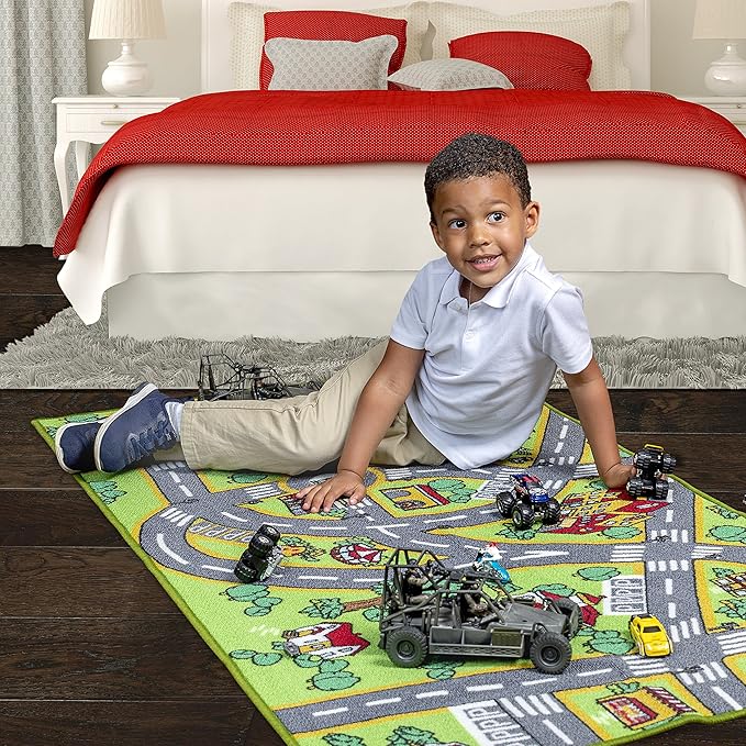 Kids Rug Carpet Playmat City Life Learn Have Fun Safe, Children's Educational, Road Traffic System, Multi Color Activity Centerpiece Play Mat! for Playing with Cars for Bedroom Playroom - LeafyLoom