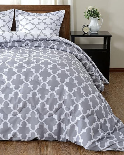downluxe Printed Twin Comforter Set - Grey Twin Comforter, Soft Bedding Sets for All Seasons -2 Pieces - 1 Comforter (66"x92") and 1 Pillow Sham(20"x26") - LeafyLoom