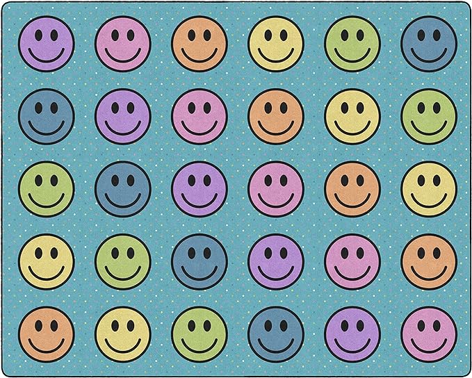 Flagship Carpets Smiley Seating (Seats 30) Classroom Area Rug or Educational Learning Mat, Kids Room or Playroom Carpet, 10'6" x 13'2", Blue/Multi - LeafyLoom