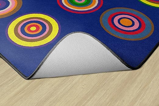 Flagship Carpets Color Rings Colorful Children's Area Rug for Kids Room Circle Seating Décor, Play Carpet for Teaching and Playing, Seats 20, 5'10" x 8'4", Indigo Blue - LeafyLoom