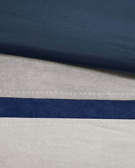 Madison Park Palisades Comforter Set Modern Faux Suede Pieced Stripe Design, All Season Down Alternative Cozy Bedding with Matching Shams, Decorative Pillows, King(104"x92"), Blue 7 Piece - LeafyLoom