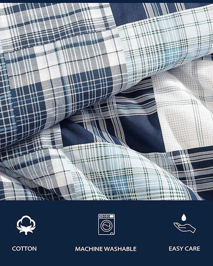 Nautica - Twin Comforter Set, Soft Cotton Bedding with Matching Sham, Patchwork Inspired Home Decor, Dorm Room Essentials (Mason Blue, Twin/Twin XL) - LeafyLoom