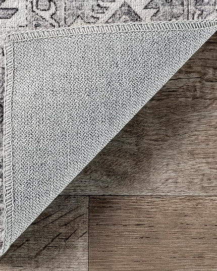 nuLOOM Gracie Distressed Medallion Machine Washable Ultra Thin Area Rug, 4x6, Grey - LeafyLoom