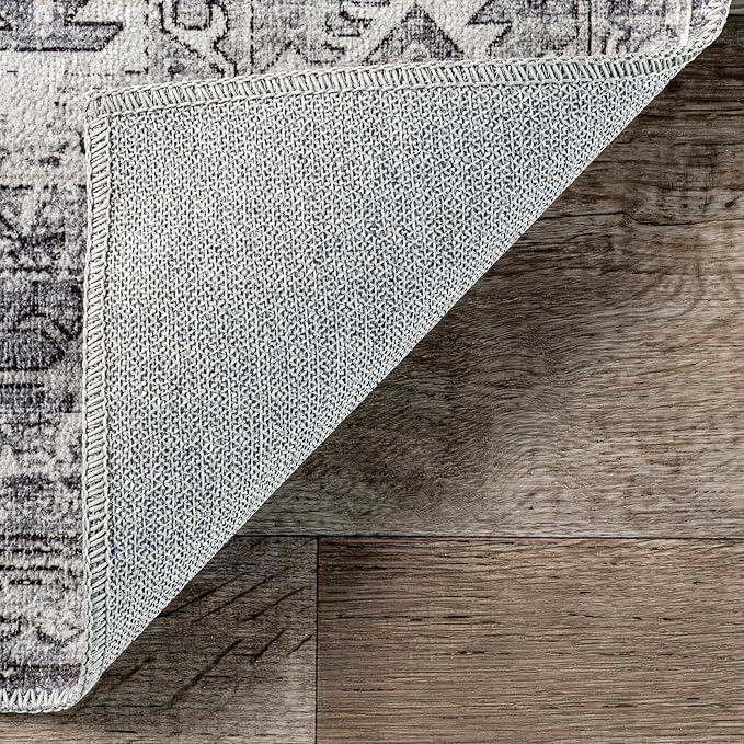 nuLOOM Gracie Distressed Medallion Machine Washable Ultra Thin Area Rug, 4x6, Grey - LeafyLoom