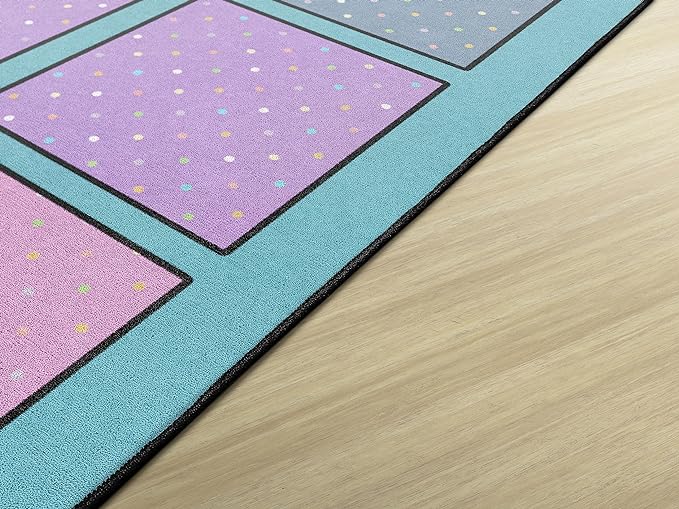 Flagship Carpets Happy Squares Educational Area Rug for Kids Room Seating Décor, Children's Classroom, Play Carpet for Teaching and Playroom, Seats 30, 10'6"x13'2", Blue & Multi Color - LeafyLoom