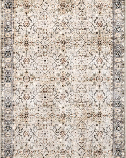nuLOOM Annelle Floral Border Machine Washable Ultra Thin Area Rug, 8' x 10', Beige - LeafyLoom