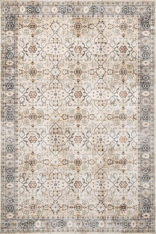 nuLOOM Annelle Floral Border Machine Washable Ultra Thin Area Rug, 8' x 10', Beige - LeafyLoom