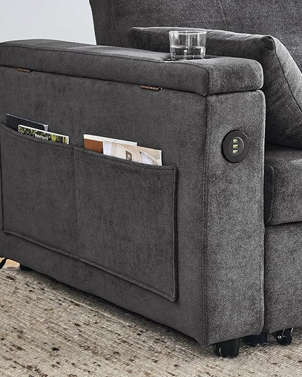 4 in 1 Multifunctional Convertible Loveseat Sleeper Sofa Bed,Soft Chenille Tufted Love Seats Sofabed W/Pull Out Sleep Couch,Armrests Storage,Cupholders,USB Ports,Pillows and Side Pockets - LeafyLoom