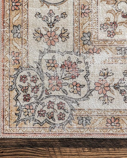 nuLOOM Ren Vintage Floral Machine Washable Ultra Thin Area Rug, 6x9, Peach - LeafyLoom