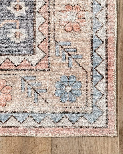 nuLOOM Catreena Transitional Floral Machine Washable Ultra Thin Area Rug, 5' x 8', Pink - LeafyLoom