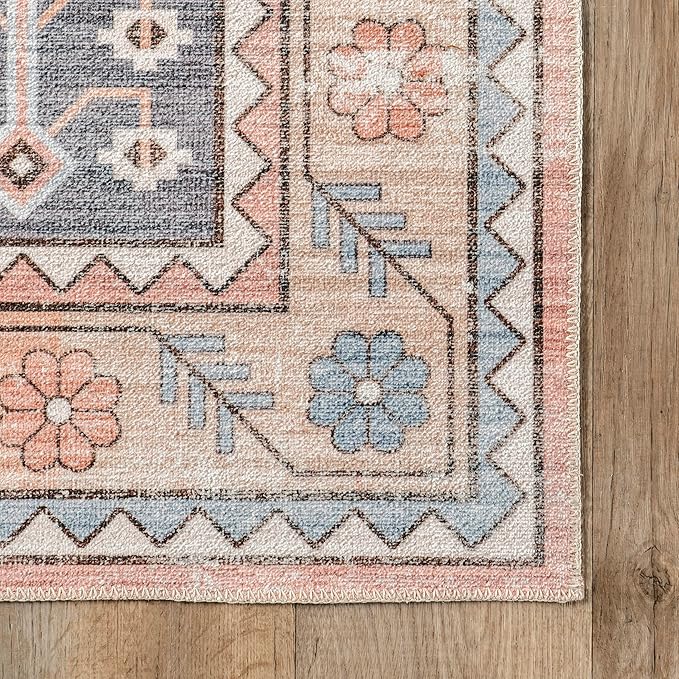 nuLOOM Catreena Transitional Floral Machine Washable Ultra Thin Area Rug, 5' x 8', Pink - LeafyLoom