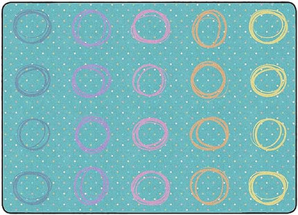 Flagship Carpets Smiley Circle Sampler Abstract Educational Area Rug for Kids Room Seating Décor, Children's Classroom, Play Carpet for Teaching and Playroom, Seats 20, 6' x 8'4", Blue & Multi - LeafyLoom
