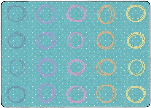 Flagship Carpets Smiley Circle Sampler Abstract Educational Area Rug for Kids Room Seating Décor, Children's Classroom, Play Carpet for Teaching and Playroom, Seats 20, 6' x 8'4", Blue & Multi - LeafyLoom