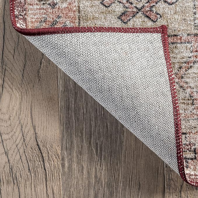 nuLOOM Emani Machine Washable Medallion Ultra Thin Area Rug, 4' x 6', Multi - LeafyLoom