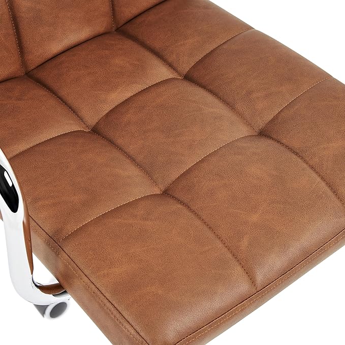 Yaheetech PU Leather Office Desk Chair Mid Back Height Adjustable Chair Comfortable Computer Swivel Chair w/Armrests, Retro Brown - LeafyLoom